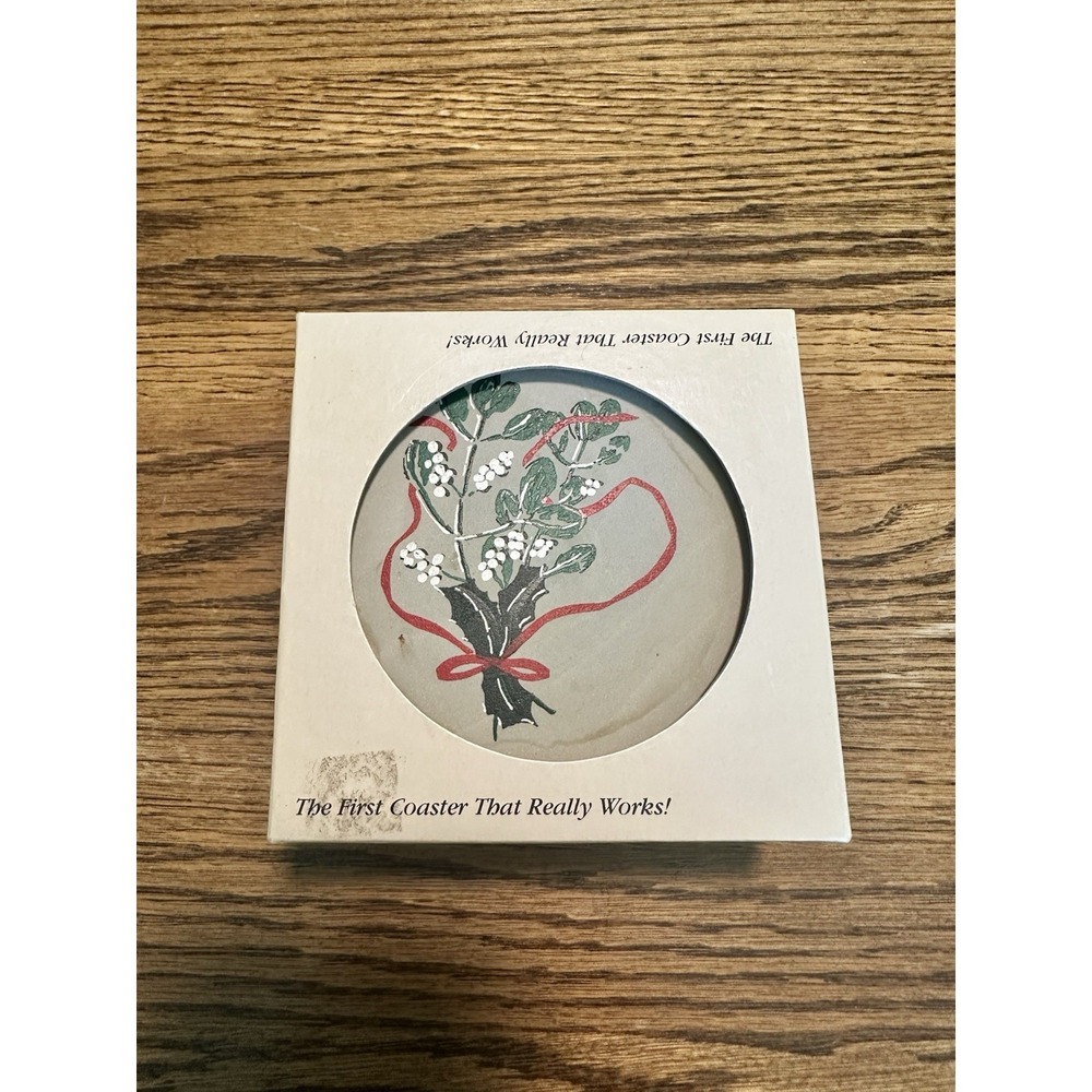 CoasterStone Original Vintage Set Of 4 Cork Backed Coasters Floral Ribbon Boxed